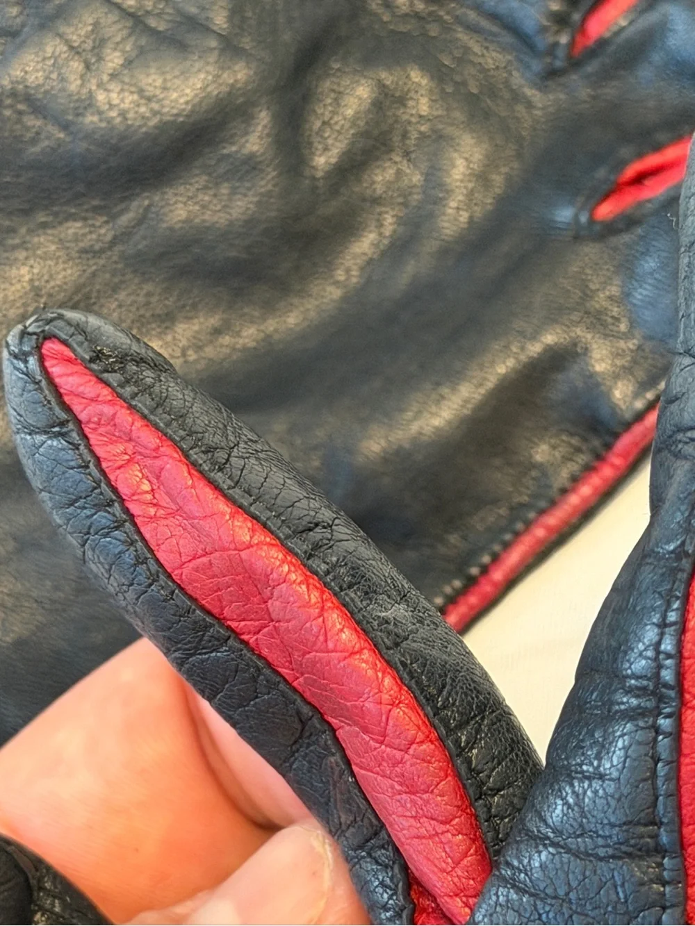 Vintage Nordstrom Made in Italy Black and Red Leather Lined and Button Gloves